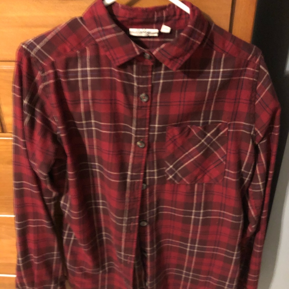 red plaid button down long sleeve